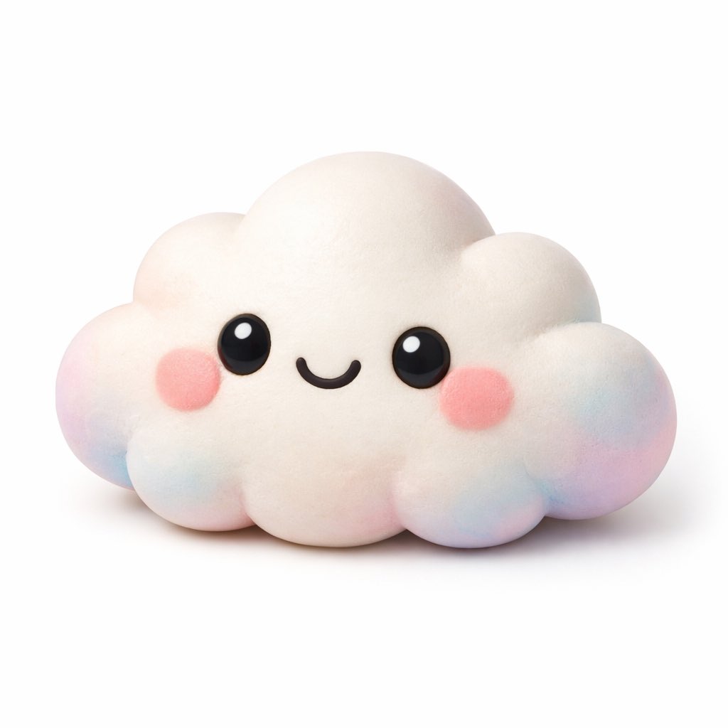 3D render of a cute kawaii cloud character on a pure white background