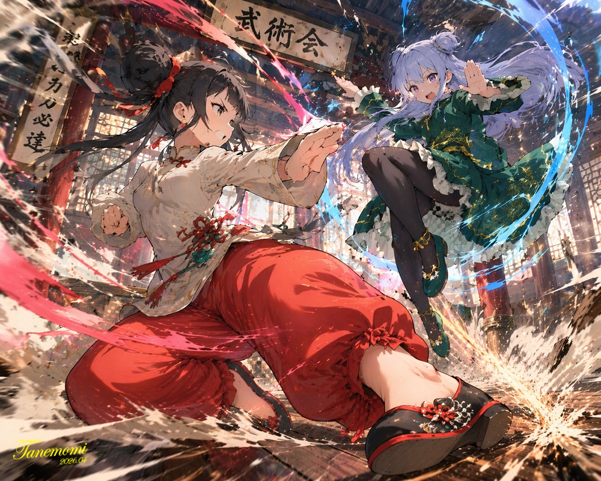 An anime-style illustration of a high-impact martial arts battle